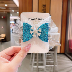 Snow Crown Hair Clip Snowflake Bow Ribbon Hairpin Random