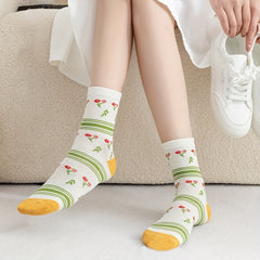 5 Pairs Floral Print Socks Mid Tube Women's Stockings