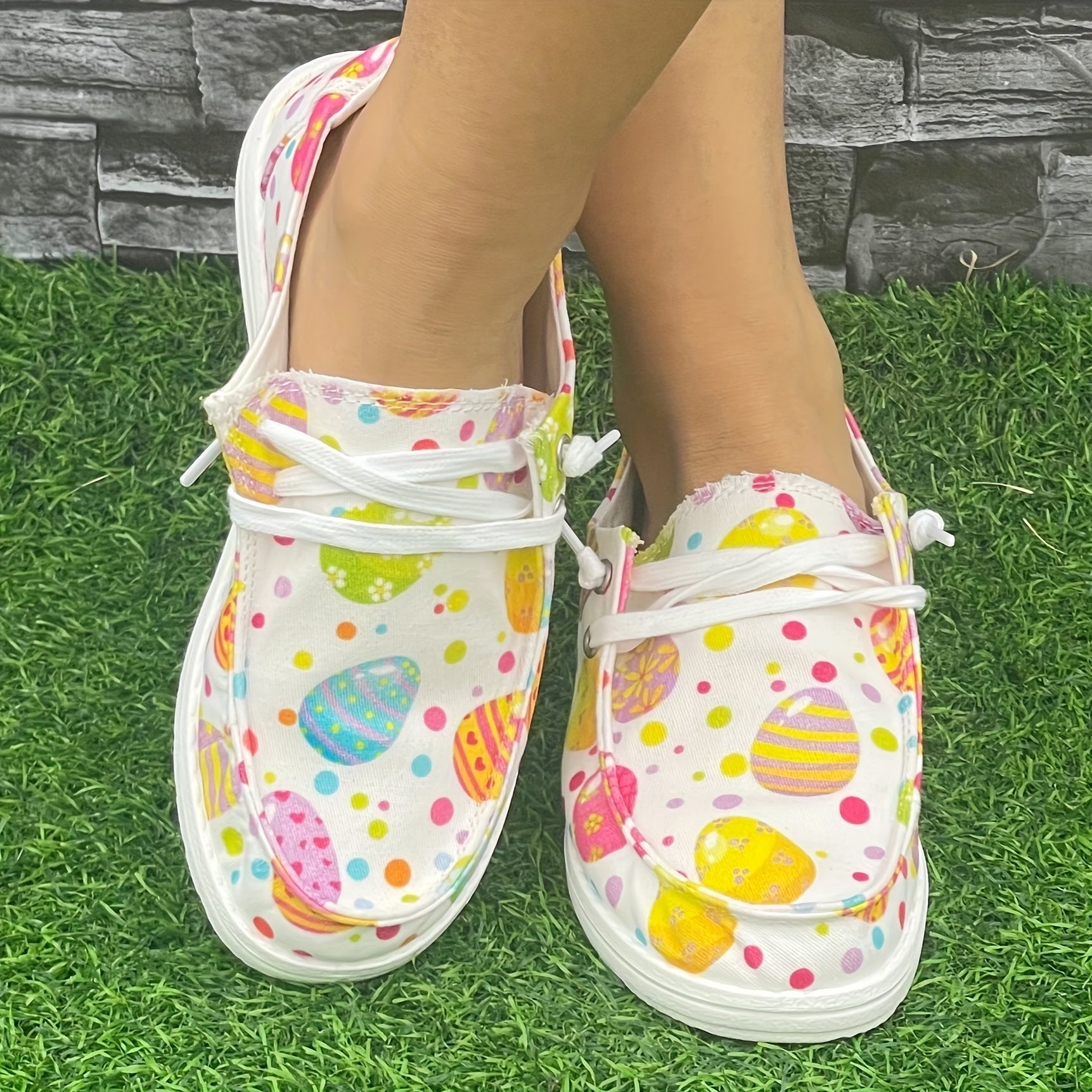 Women's Colorful Egg Easter Flat Skate Shoes Lightweight Walking Shoes