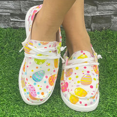 Women's Colorful Egg Easter Flat Skate Shoes Lightweight Walking Shoes