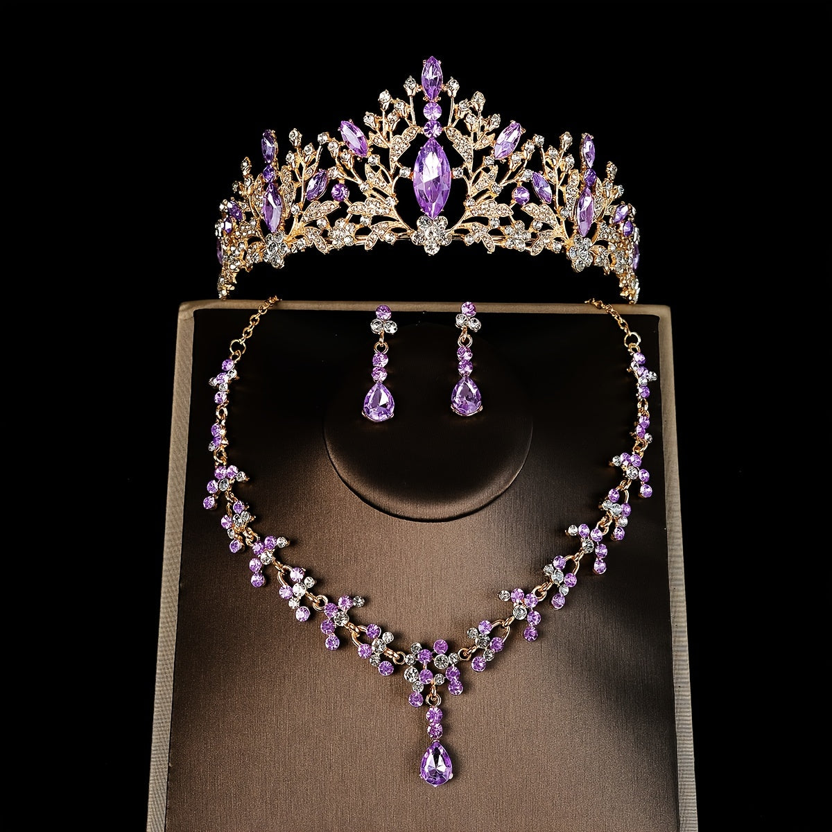 3PCS Wedding Jewelry Set Necklace Earrings Crown