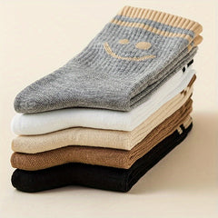 5 Pairs Smiling Face Print Socks Mid-Tube Women's Stockings