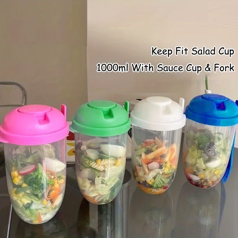 Portable Salad Cup Set with Fork and Sauce Cup for Picnics Bento Lunches