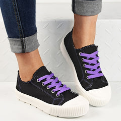 Women's Canvas Lace Up Sneakers Low Top Shoes