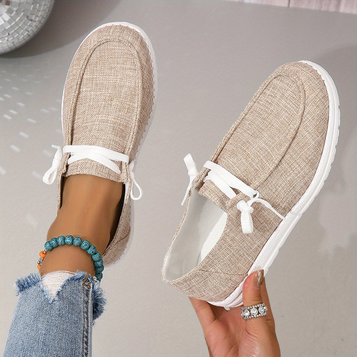 Women's Canvas Slip-On Lace Up Shoes