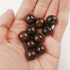 20mm Brown Wood Beads Large Hole Glossy Loose Beads DIY Jewelry Making
