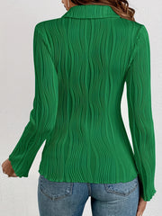 Casual Blouse Women's Plus Solid Striped Button Up Long Sleeve Shirt
