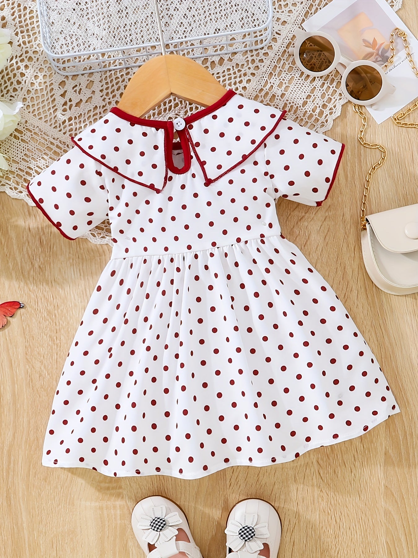 Baby Girl's Polka Dot Print Bow Short Sleeve Dress Toddler Clothes