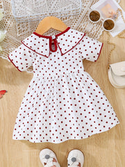 Baby Girl's Polka Dot Print Bow Short Sleeve Dress Toddler Clothes