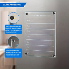 Weekly Meal Planner Magnetic Acrylic Board for Fridge - Includes 8 Colors
