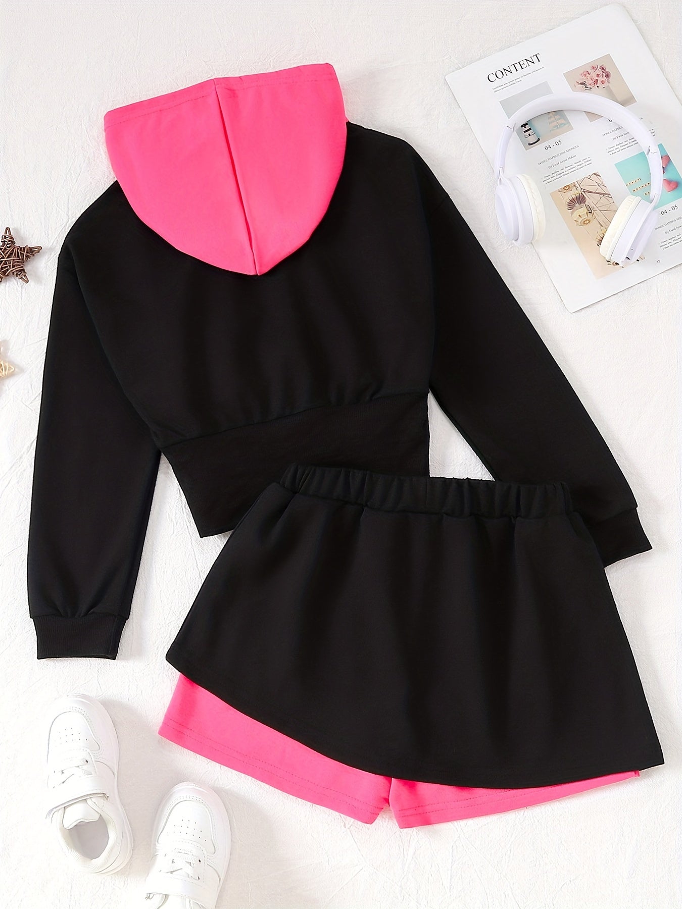 Girl's Hoodie & Sporty Style Skirt Set with Print - Kid's Clothes