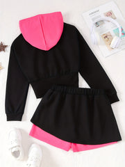 Girl's Hoodie & Sporty Style Skirt Set with Print - Kid's Clothes