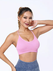 Diagonal Padded Sports Bra with Tie