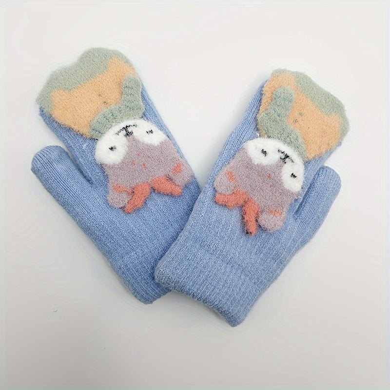 Winter Warm Kids Five Fingers Gloves Cartoon Design