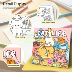 Cat Life Adult Coloring Book - 24 Pages of Adorable Cat Illustrations