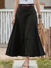 Solid Stitching High Rise Swing Maxi Skirt