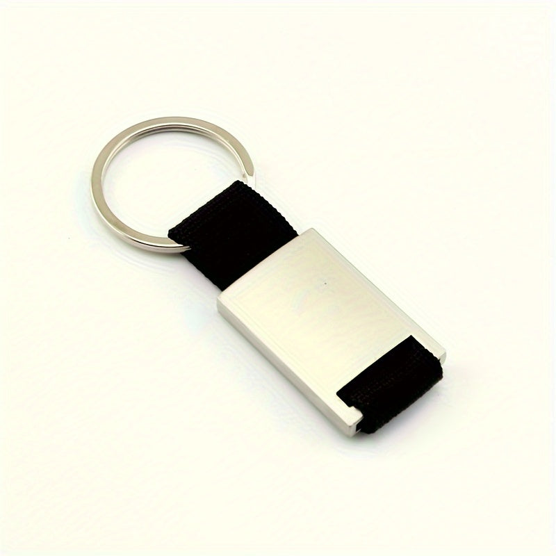 Square Shape Metal Keychain With Woven Tape 8 3 23inch Keyring