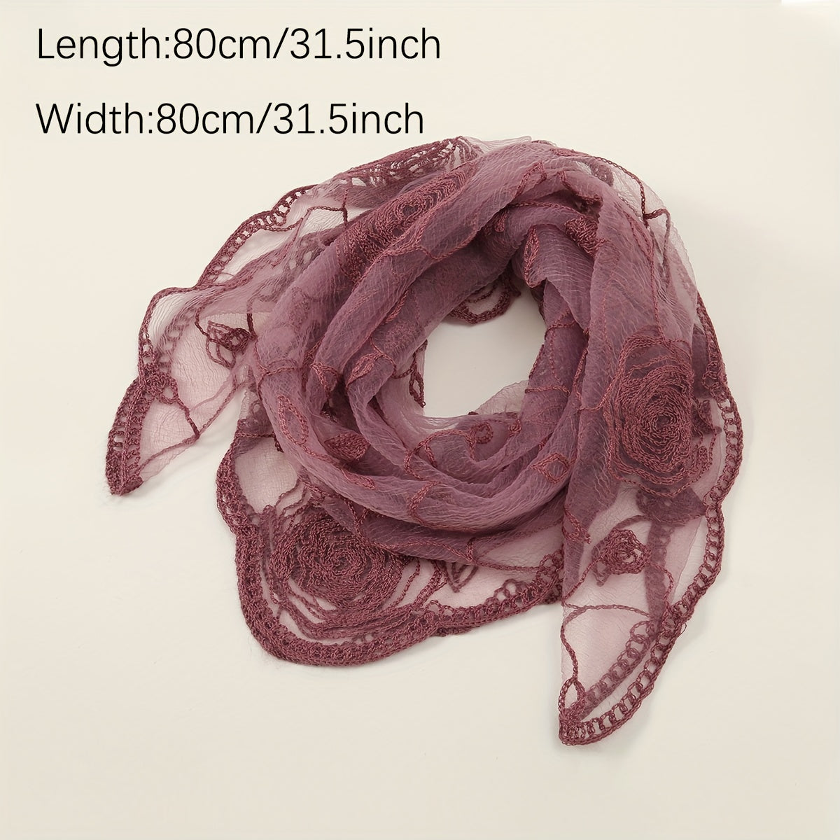 Rose Embroidery Gauze Square Scarf Lace Bandana Women Casual Head Wrap