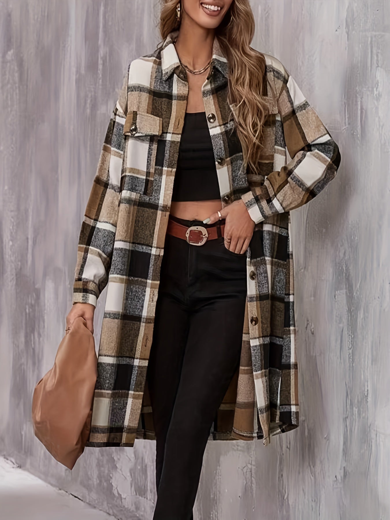 Single Breasted Flap Pockets Overcoat Long Sleeve Outwear
