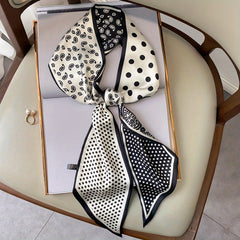 Polka Dot Paisley Print Neckerchief Silk Scarf Double Layer Hair Ribbon