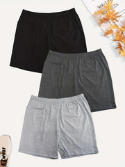 3 Pack Plus Size Women's Solid Stretch Shorts Set