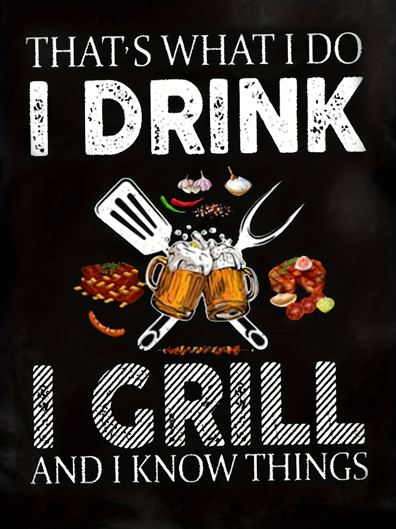 Men's Long Sleeve Novelty Tee - I Drink I Grill Print