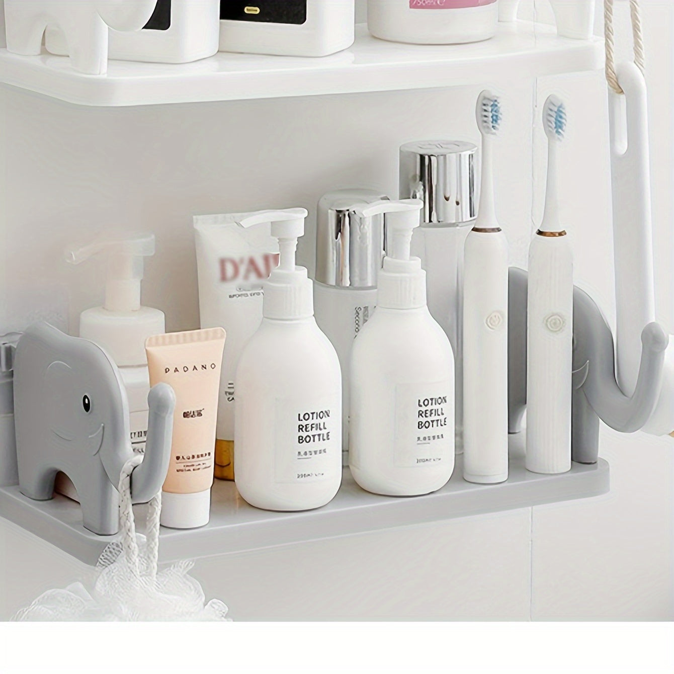 Gray Elephant Ornament Shelf Without Punching Bathroom Storage Shelf