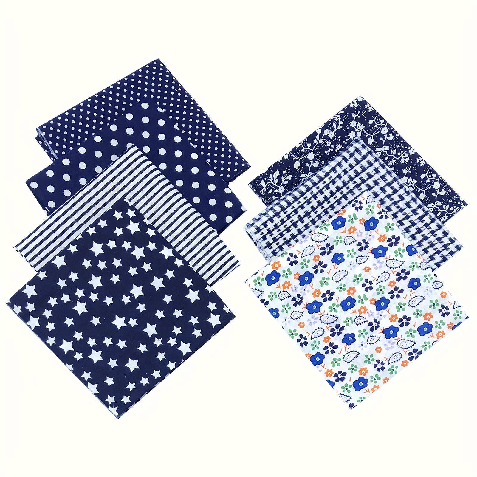 7pcs Navy Cotton Fabric Square Quilted Fabric Bundle Handcraft DIY Crafts