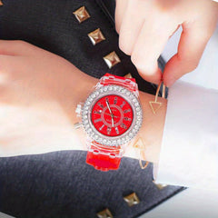 LED Rhinestone Student Couple Jelly Watch Soft Strap