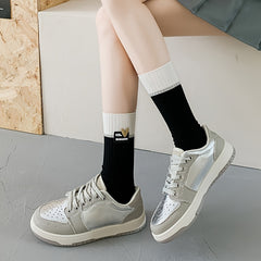 4 Pairs Heart Pattern Socks Colorblock Crew Women's Stockings