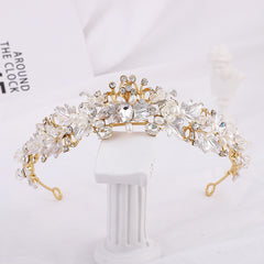 Vintage Golden Crystal Faux Pearl Rhinestone Tiara Wedding Jewelry