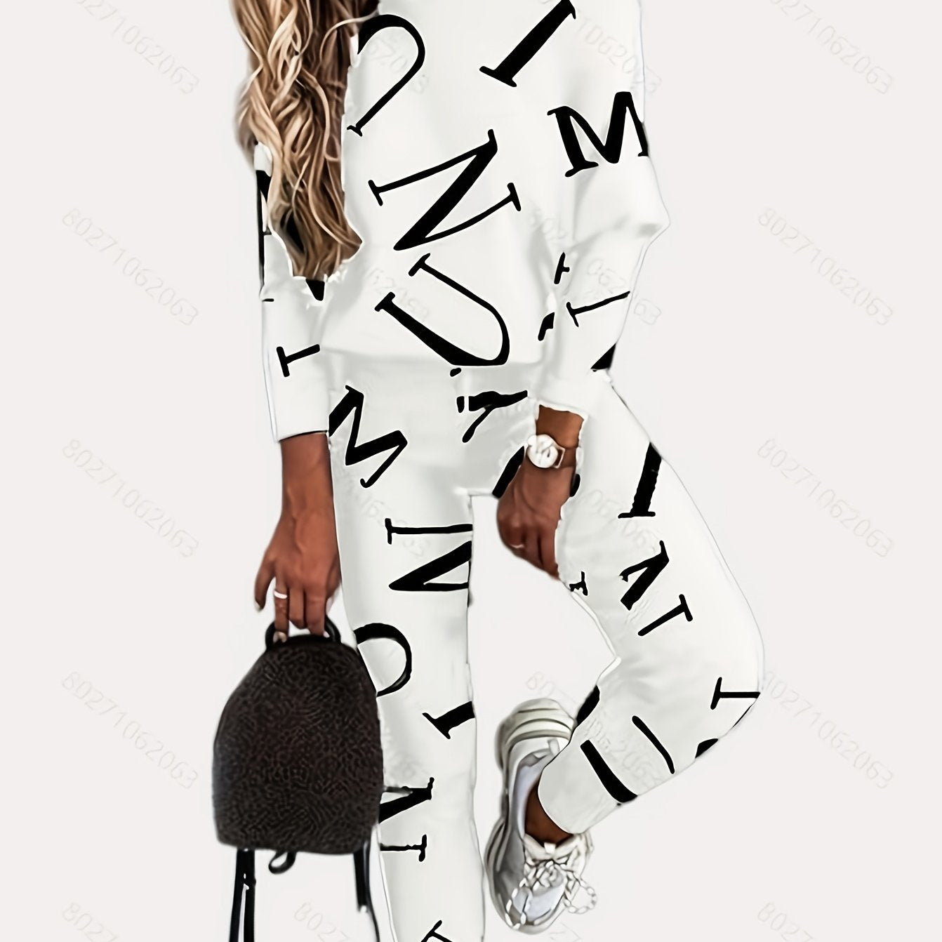 Letter Print Casual Two Piece Set