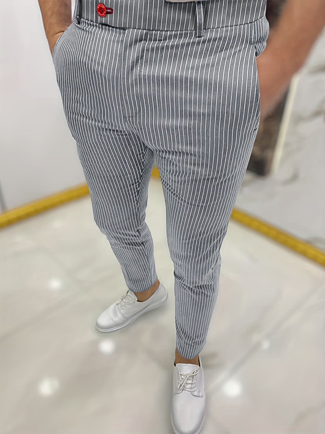 Men's Striped Slim Fit Suit Pants