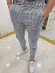 Men's Striped Slim Fit Suit Pants