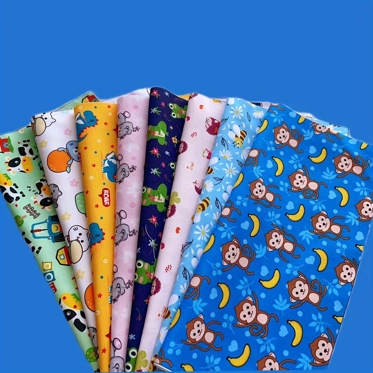 8pcs Animal Theme Fabric Polyester Fat Quarter DIY Sewing Supplies