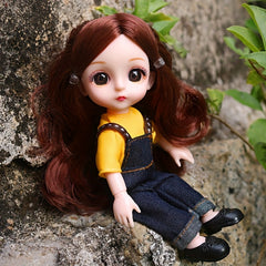 6.3" Doll 13 Joints Body Soft Hair Dolls Full Set Clothes Shoes Makeup