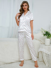 Floral Print Pajama Set Short Sleeve Top & Pants