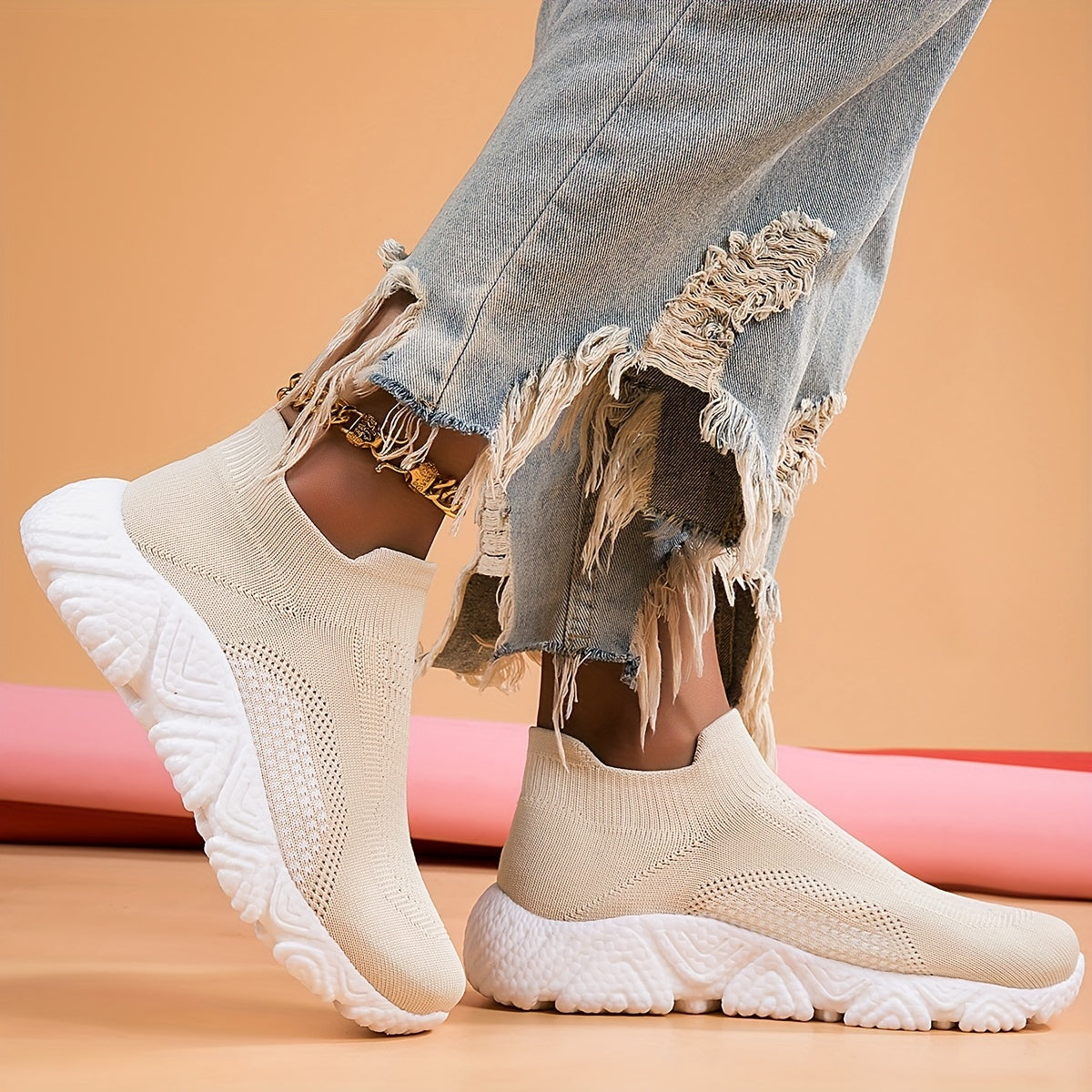 Women's Breathable Knit Sneakers Lightweight Slip On Shoes
