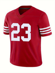 Boys Red V neck Rugby Jersey Short Sleeves American Football Shirt