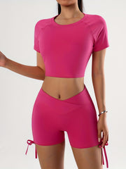 Women's Solid Drawstring Ruched Yoga Shorts