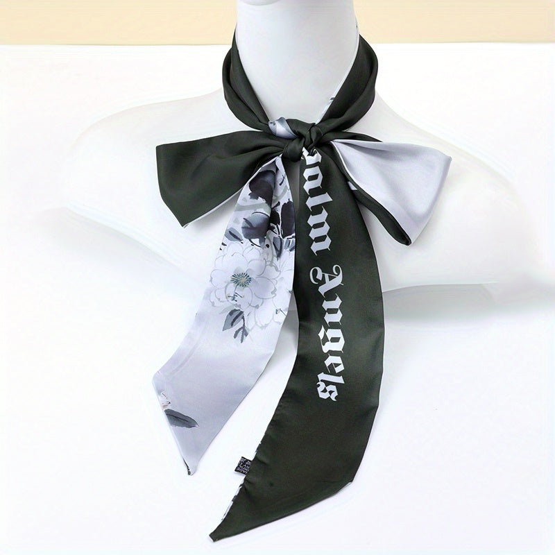 Lily Flower Pattern Neckerchief Long Ribbon Skinny Scarf