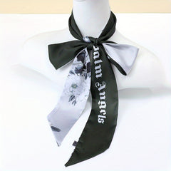 Lily Flower Pattern Neckerchief Long Ribbon Skinny Scarf