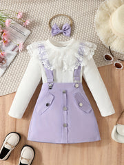Girl's Top & Jumpsuit Set Lace Ribbed Skirt Casual Outfits Kids Clothes