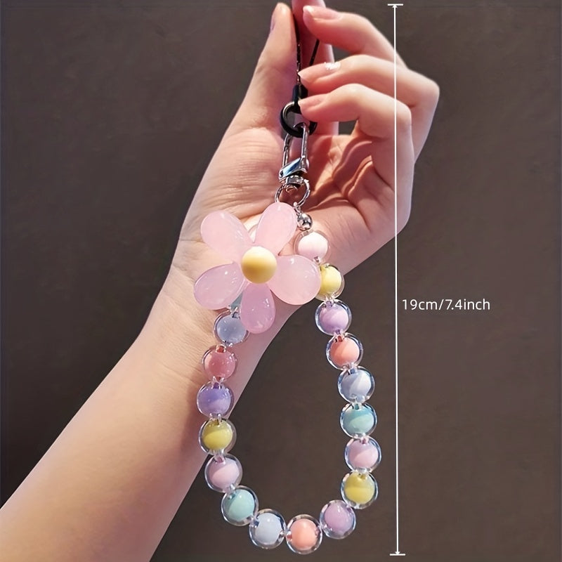 Colorful Beaded Flower Keychain and Phone Lanyard, Japanese Style