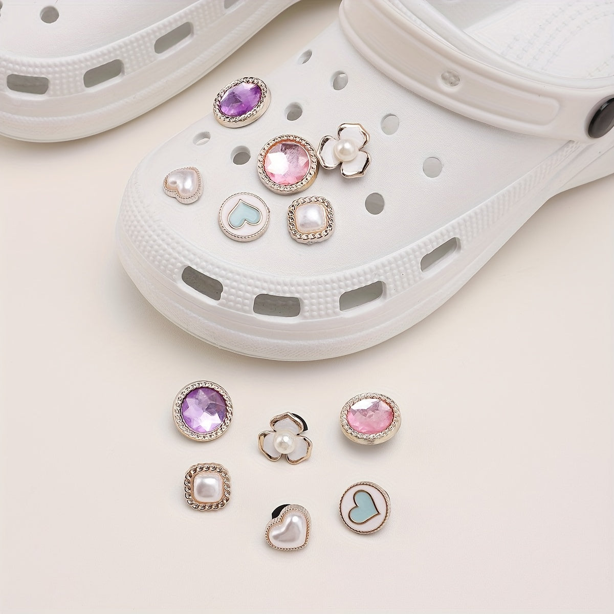 12pcs Crystal Pearl Shoe Buckles Clog Shoe Charm Accessories