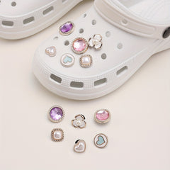 12pcs Crystal Pearl Shoe Buckles Clog Shoe Charm Accessories