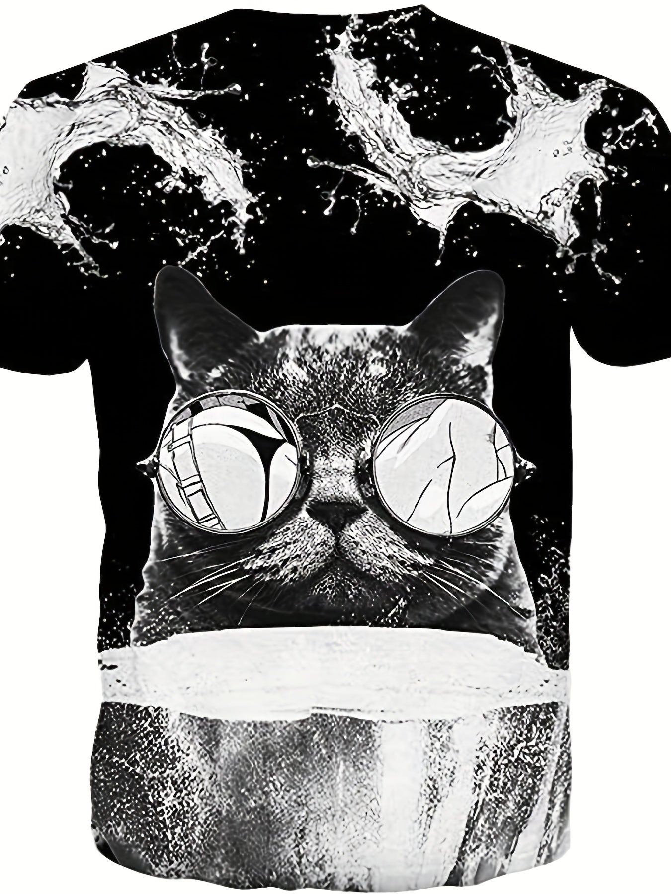 Vintage Cat Graphic T shirt for Men 3D Digital Print Crew Neck Tee
