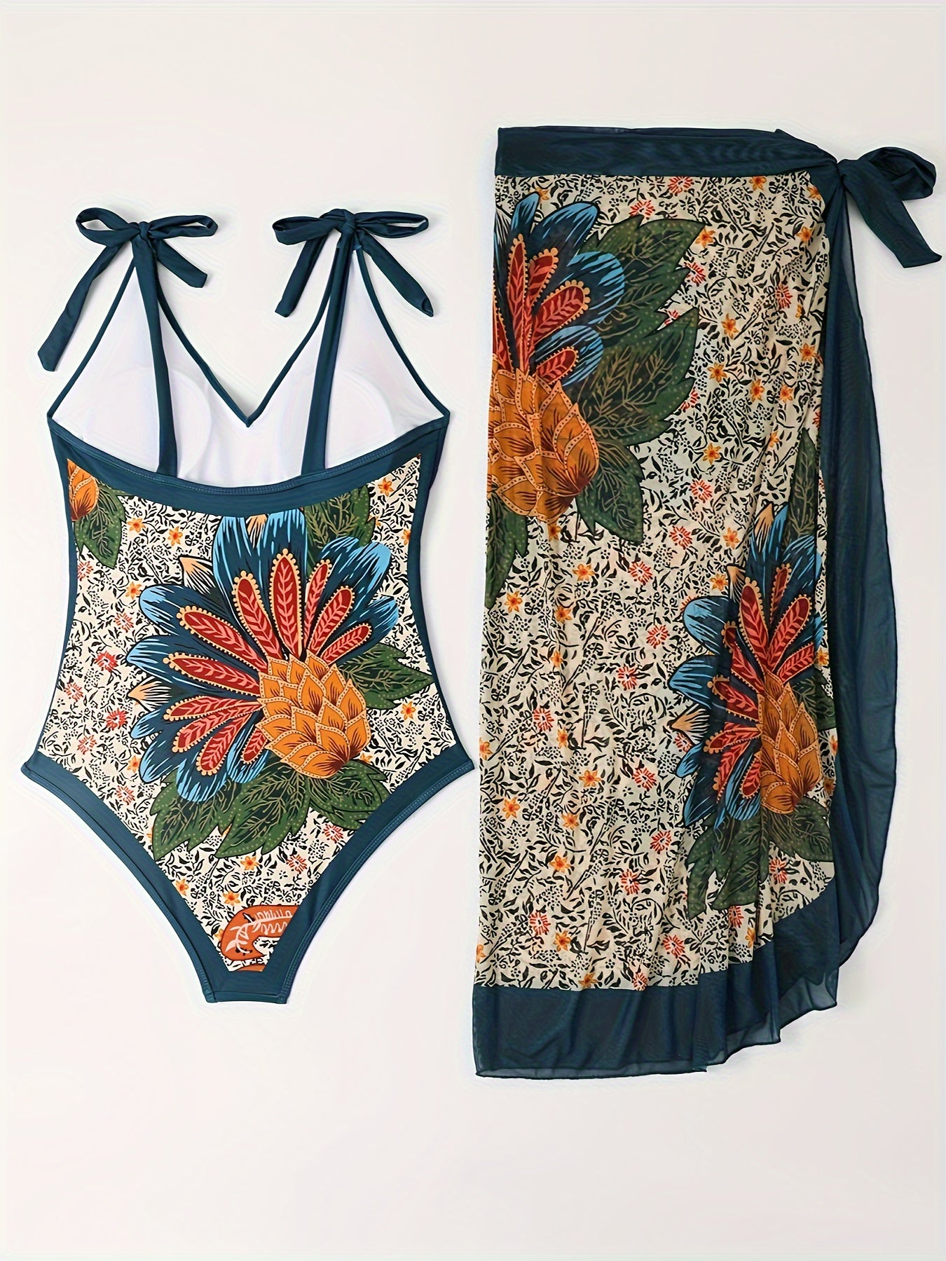 Tropical Print Tankini Set with Wrap Skirt