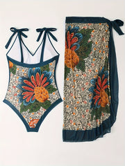 Tropical Print Tankini Set with Wrap Skirt