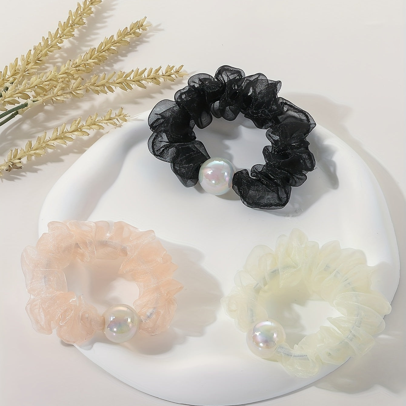 3pcs Faux Pearl Hair Ties Hair Bands for Girls
